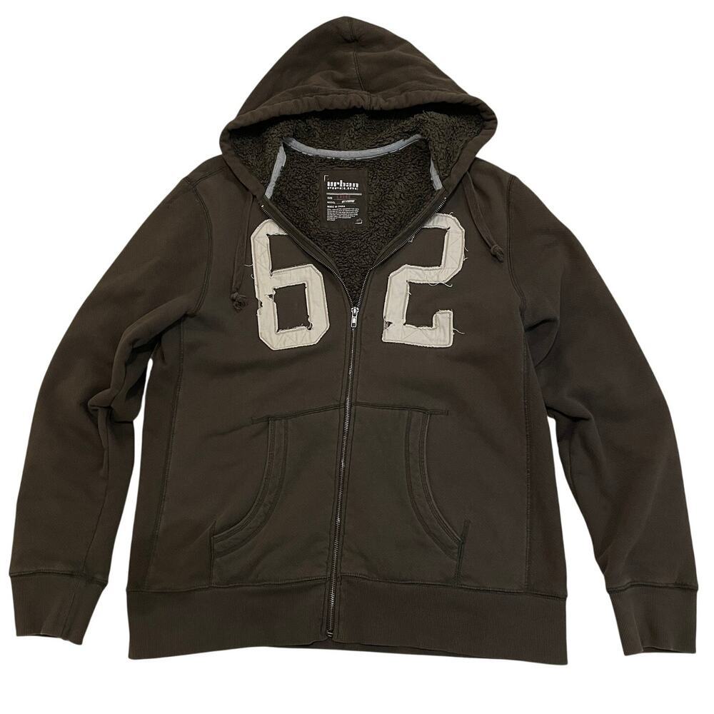 Y2K Grunge Urban Pipeline Zip-Up Hoodie | Men’s Large, Brown Sherpa Lined
